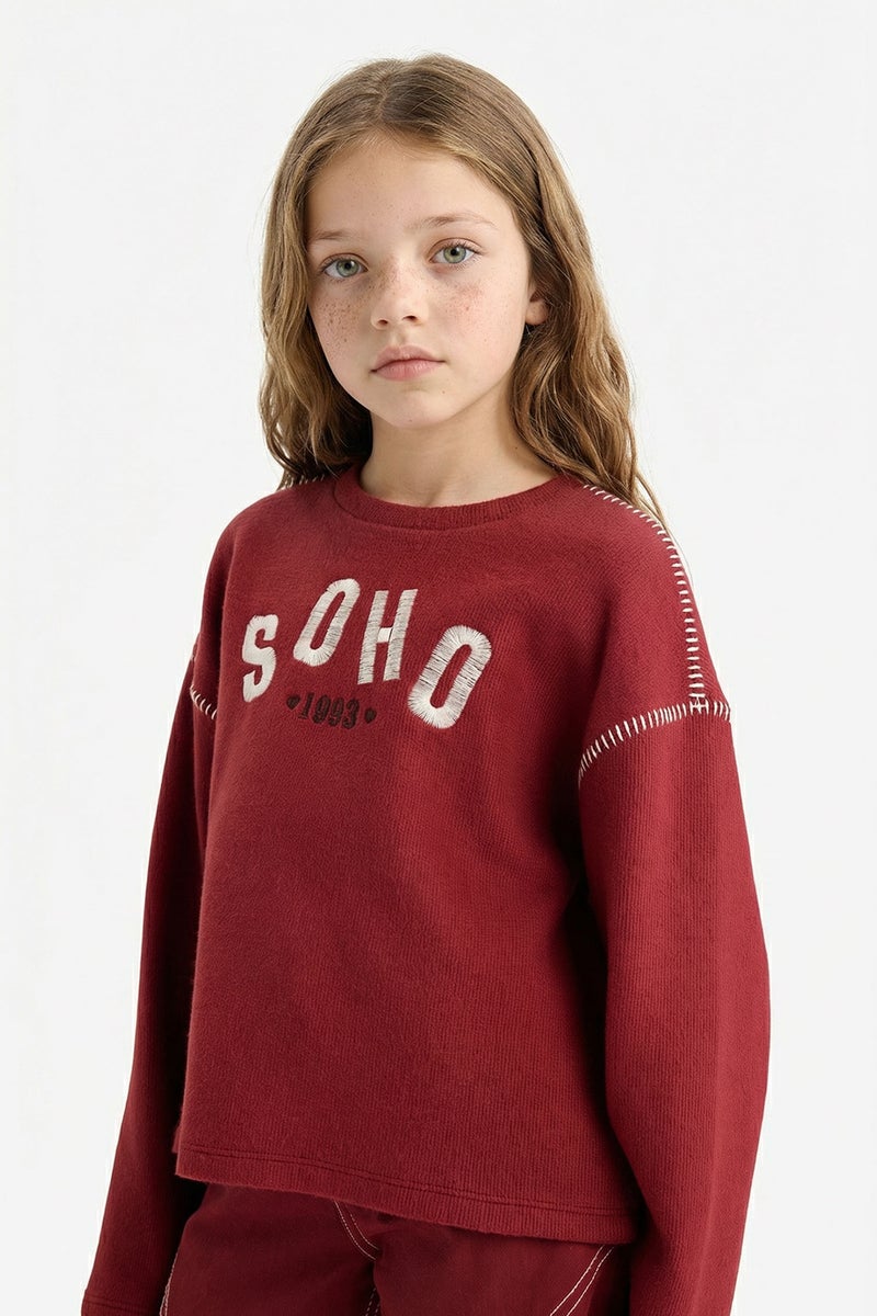 DeFacto Red Girl Slogan Crew Neck Sweatshirt Casual - Image 3